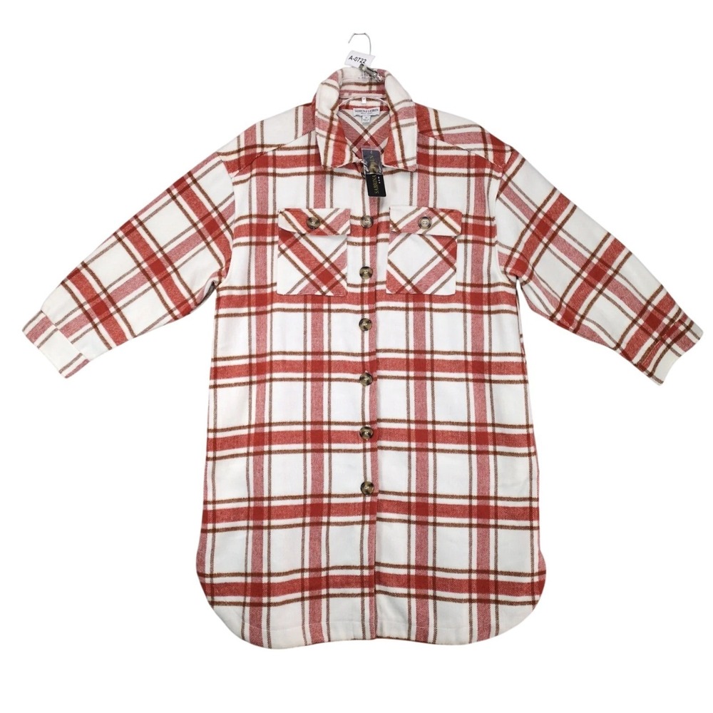 NWT Sabrina Lauren Ivory Rust Plaid Long Shacket Coat Womens Plus Size 2X Fall
